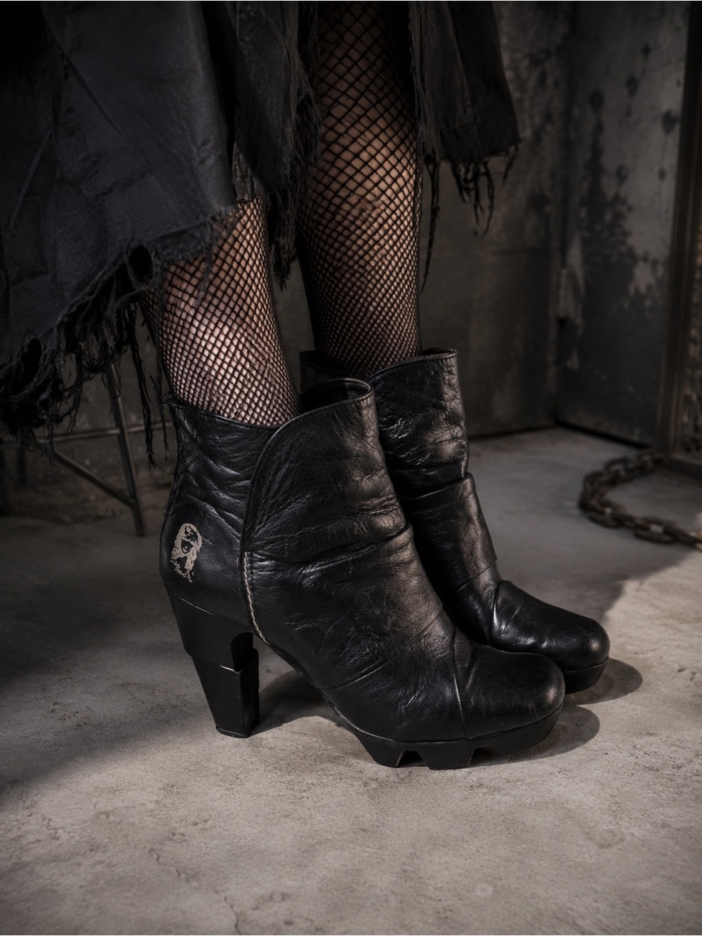 LIKE SMUG Black Leather Heeled Ankle Boots Size 36 Platform Moto Boho Steampunk